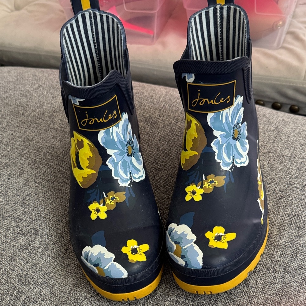 Joules Navy Floral Ankle Boots